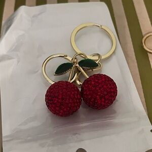 Red Cherry Keychain with Gold Accents